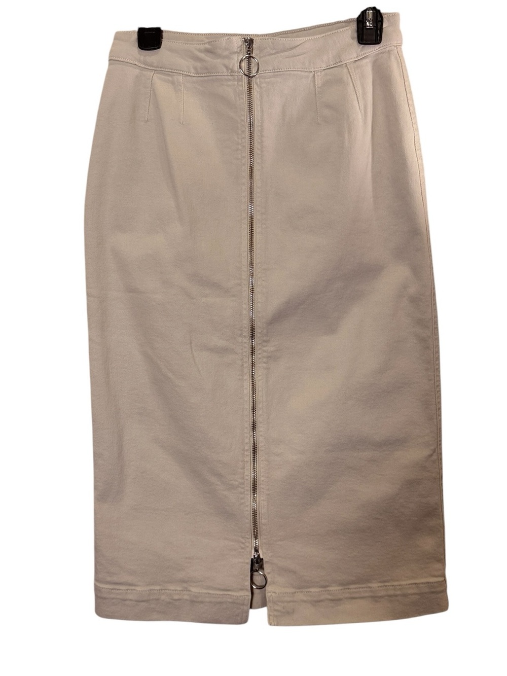 SKFK Women's Cream Artsy Minimalist Cotton Zip-Front Pencil Midi Skirt sz 6